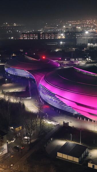 В Алматы Halyk Arena получила современную архитектурную подсветку