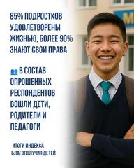В Казахстане изучен уровень благополучия детей: 85% подростков удовлетворены жизнью, а уровень правовой защищенности превысил 90%