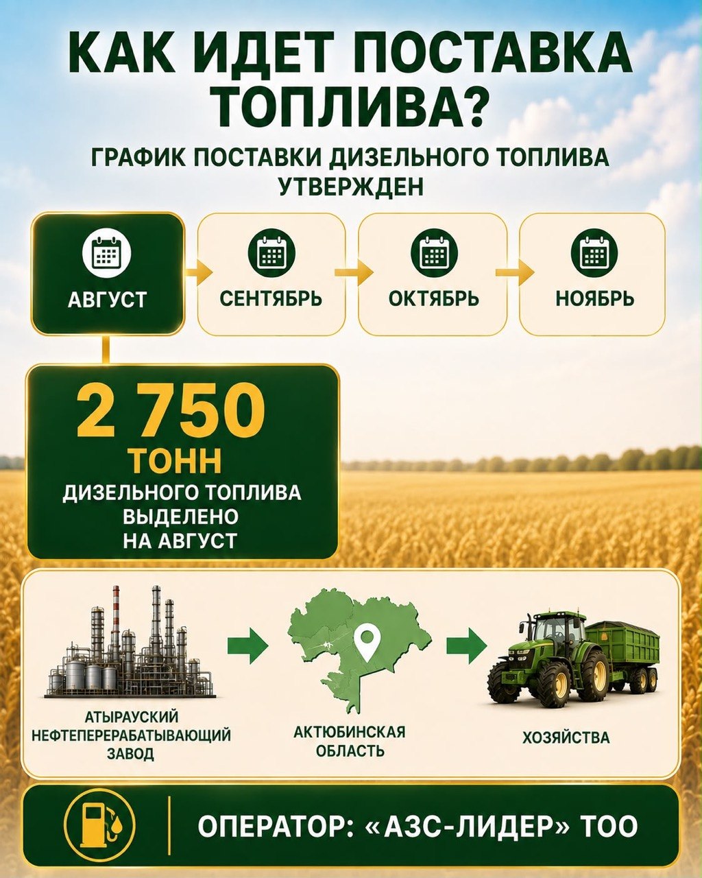 Фермеры Актюбинской области получают дизельное топливо на 15 процентов ниже рыночной цены