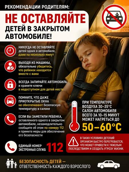 Рекомендации родителям: не оставляйте детей в закрытом автомобиле