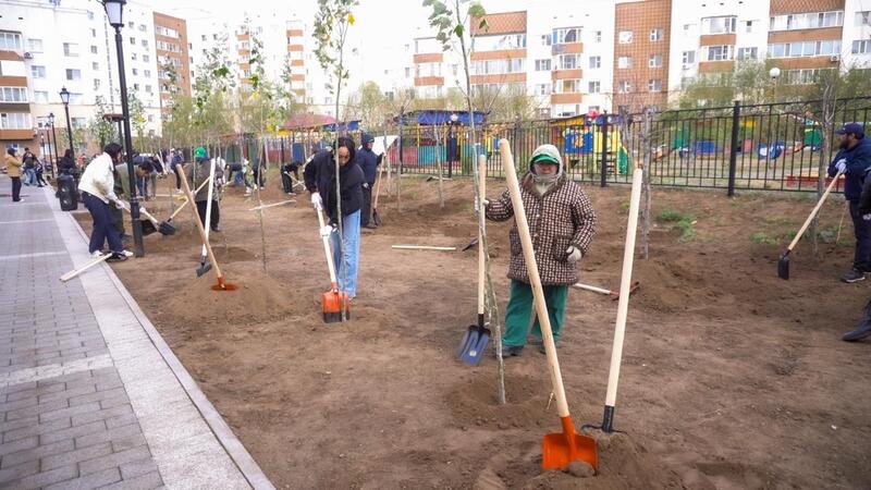 В Астане в новом благоустроенном сквере высадили 250 деревьев