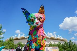 Необычный четырехметровый кот появился в Астане