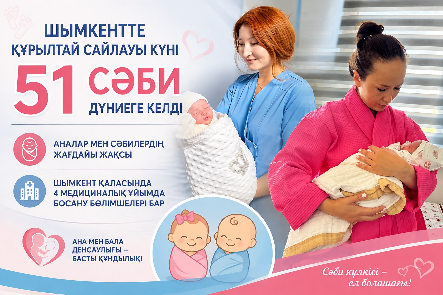 ШЫМКЕНТТЕ ҚҰРЫЛТАЙ САЙЛАУЫ КҮНІ 51 СӘБИ ДҮНИЕГЕ КЕЛДІ