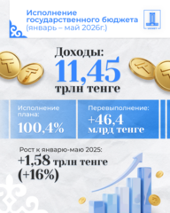 Доходы государственного бюджета за пять месяцев 2026 года превысили план