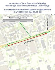 В Алматы временно ограничат движение на участке улицы Толе би