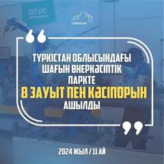 В 2024 ГОДУ В МАЛОМ ПРОМЫШЛЕННОМ ПАРКЕ ТУРКЕСТАНСКОЙ ОБЛАСТИ ОТКРЫЛИ 8 ЗАВОДОВ И ПРЕДПРИЯТИЙ