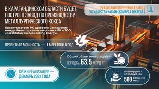 В Карагандинской области построят завод по производству металлургического кокса