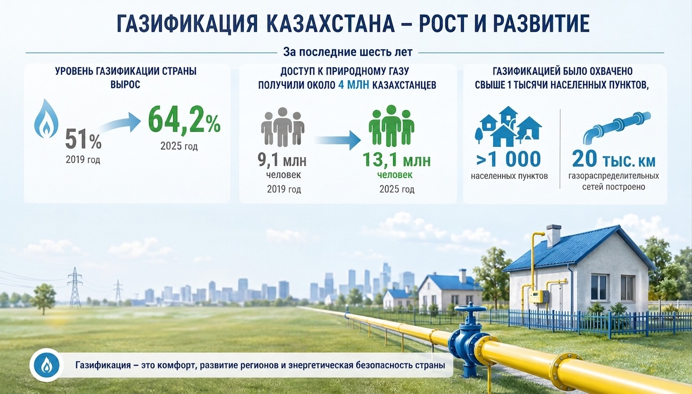 За 6 лет доступ к газу получили еще 4 млн казахстанцев