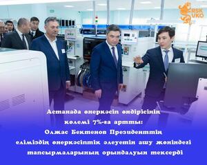 Объем промышленного производства в Астане увеличился на 7%: Олжас Бектенов проверил исполнение поручений Президента по раскрытию промпотенциала страны