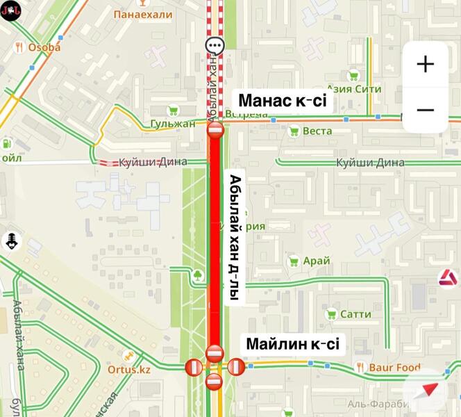 Участок проспекта Абылай хана закрыт на ремонт