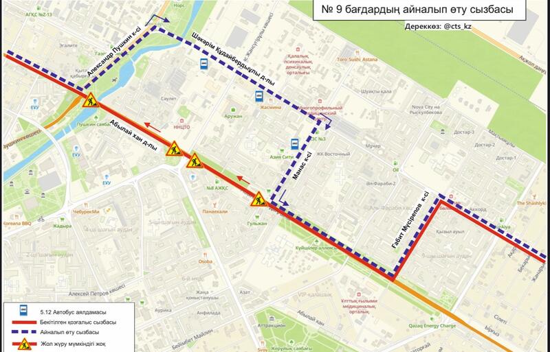 Участок проспекта Абылай хана закрыт на ремонт
