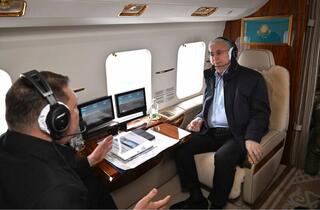 После посещения Северо-Казахстанской области борт Президента вылетел в Костанайскую область