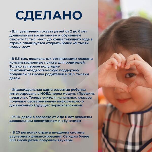 В Казахстане 93,1% детей в возрасте от 2 до 6 лет охвачены дошкольным воспитанием и обучением
