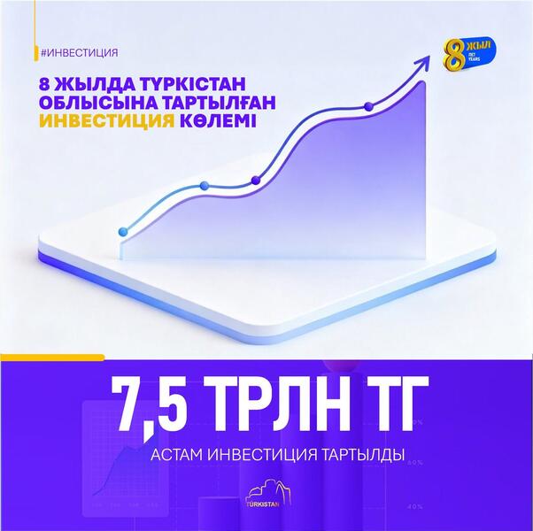 ЗА 8 ЛЕТ В ТУРКЕСТАНСКУЮ ОБЛАСТЬ ПРИВЛЕЧЕНО БОЛЕЕ 7,5 ТРЛН ТЕНГЕ ИНВЕСТИЦИЙ