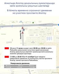 В Алматы временно ограничат движение на участках проспекта Алатау