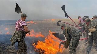 Гвардейцы пришли на помощь в борьбе с пожаром в Костанайской области