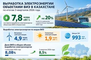 В Казахстане доля ВИЭ с начала года выросла с 7% до 8,5%