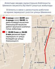 В Алматы в связи с ремонтными работами на время перекроют участок улицы Шемякина