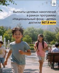 С 1 февраля 2024 года по 1 августа 2026 года выплаты целевых накоплений (ЦН) в рамках программы «Национальный фонд – детям» осуществлены 338 252 получателям на общую сумму около 67,8 млн долларов США.
