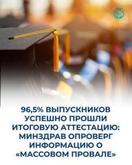 96,5% ВЫПУСКНИКОВ УСПЕШНО ПРОШЛИ ИТОГОВУЮ АТТЕСТАЦИЮ: МИНЗДРАВ ОПРОВЕРГ ИНФОРМАЦИЮ О «МАССОВОМ ПРОВАЛЕ»